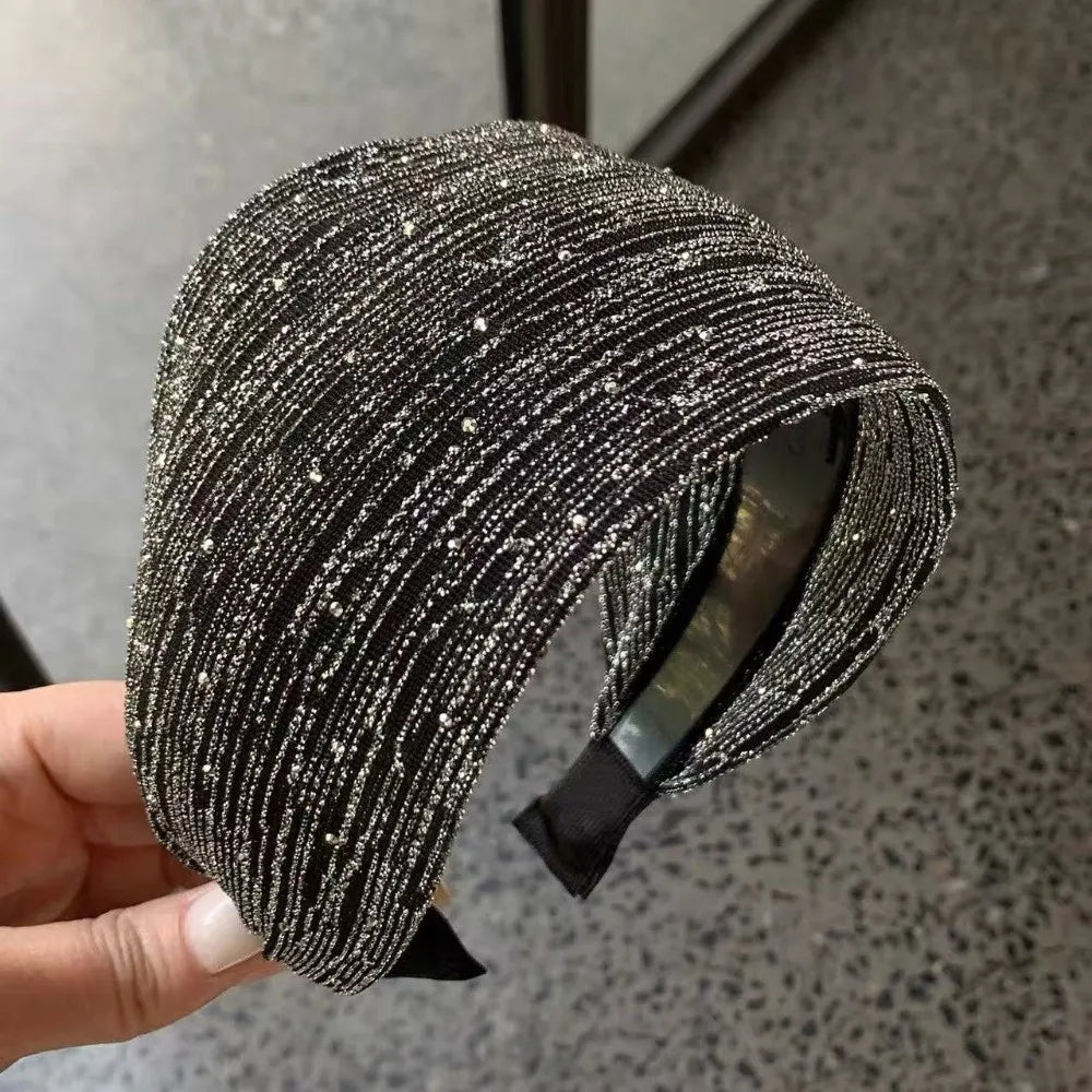 Elegant Sparkling Rhinestones Headband Extra Wide Full Moon Star High-crowned Hair Hoop Deluxe Hairband Party Hair Accessory Oasis Select Silver