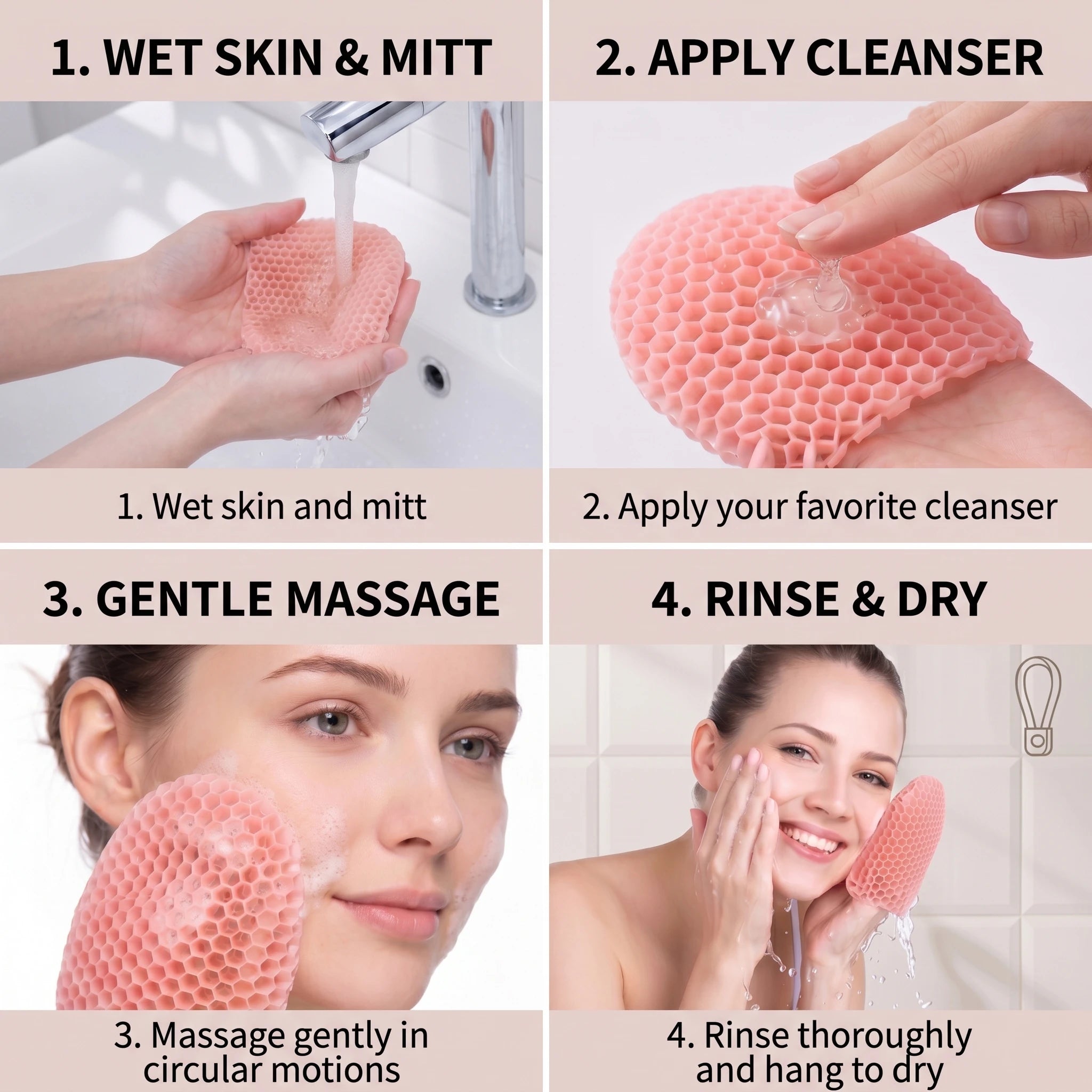 Honeycomb Exfoliating Shower Finger Caps, available in multiple colors, cleanses the skin and is safe, breathable and odorless. Oasis Select