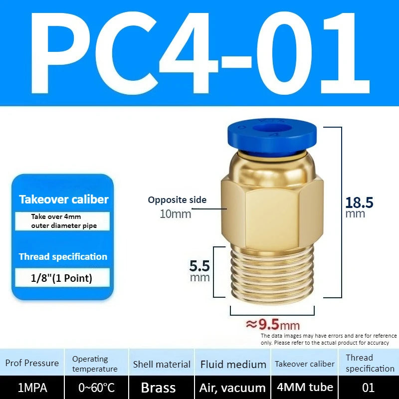 Copper Pneumatic Quick Plug Quick Connector 1/4 "1/8" 3/8 1/2 Thread PC 4mm 6mm 8mm Straight Hose Connector Pipe Oasis Select PC4-01 Blue