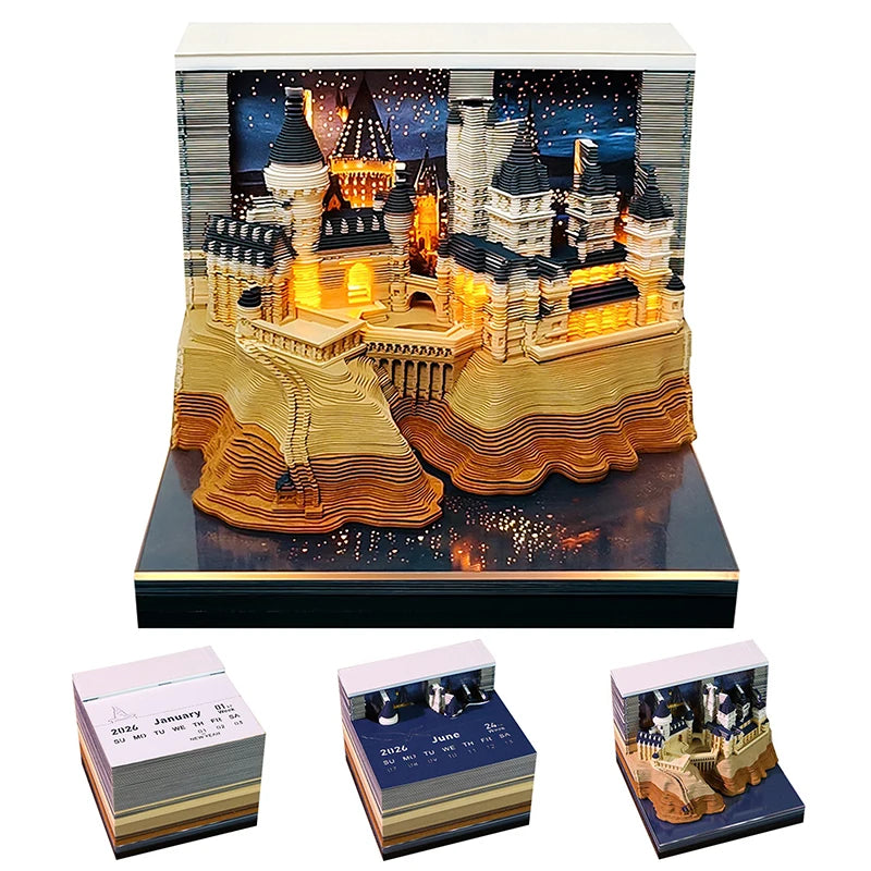 Omoshiroi Block 3D Memo Pad Led Howarts Notepad 3D Model Castle Sticky Note 3D Art Hary Design Custom Block Note Friends Gift Oasis Select