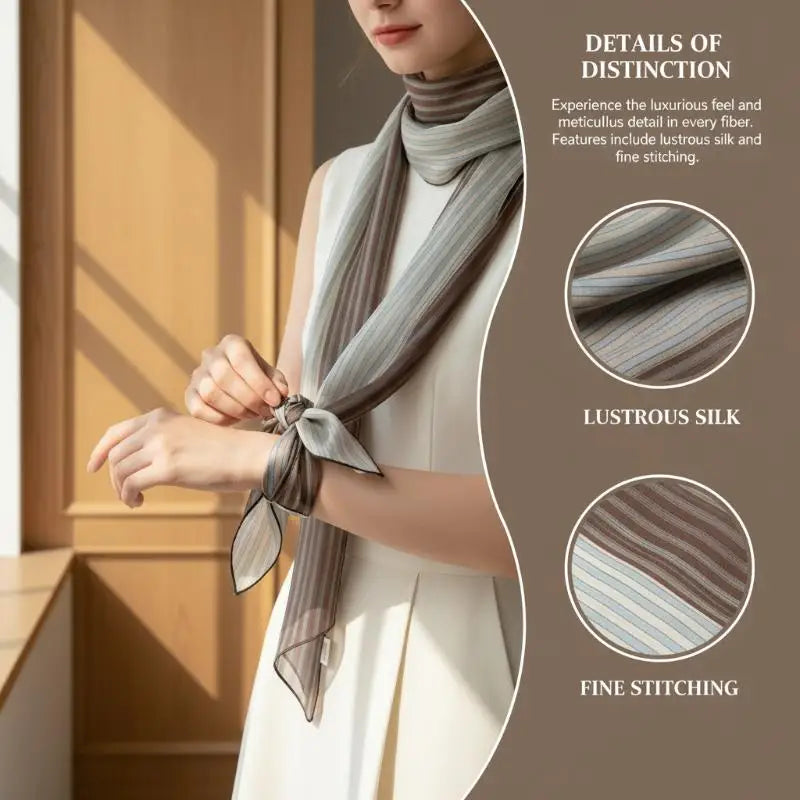 Striped Silk Scarf Women Lightweight Breathable Fashion Neck Head Scarf Daily Office Travel Beach Accessory Office Daily Wear Oasis Select
