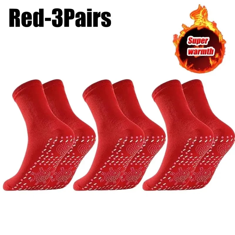 1-10pairs Unisex Self Heated Health Care Warm Socks Tourmaline Magnetic Therapy Foot Sox Relief Pression Sports Thermal Sock Oasis Select 3pair-Red One Size