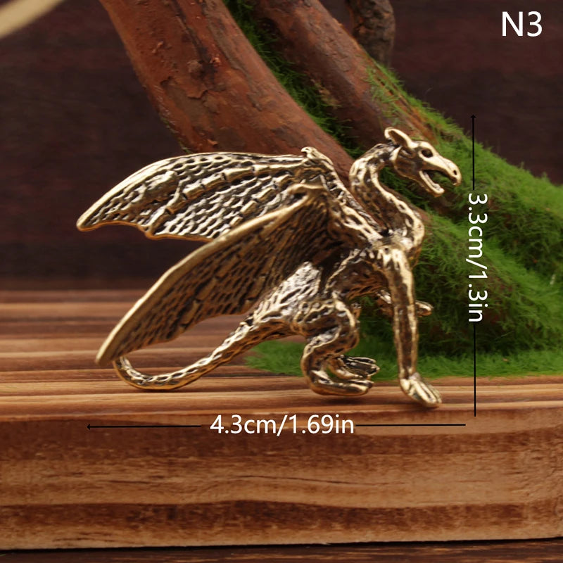 Brass Pterosaur Dragon Small Statue Desktop Ornament Chinese Mythical Beast Figurines Retro Home Feng Shui Decoration Oasis Select 3