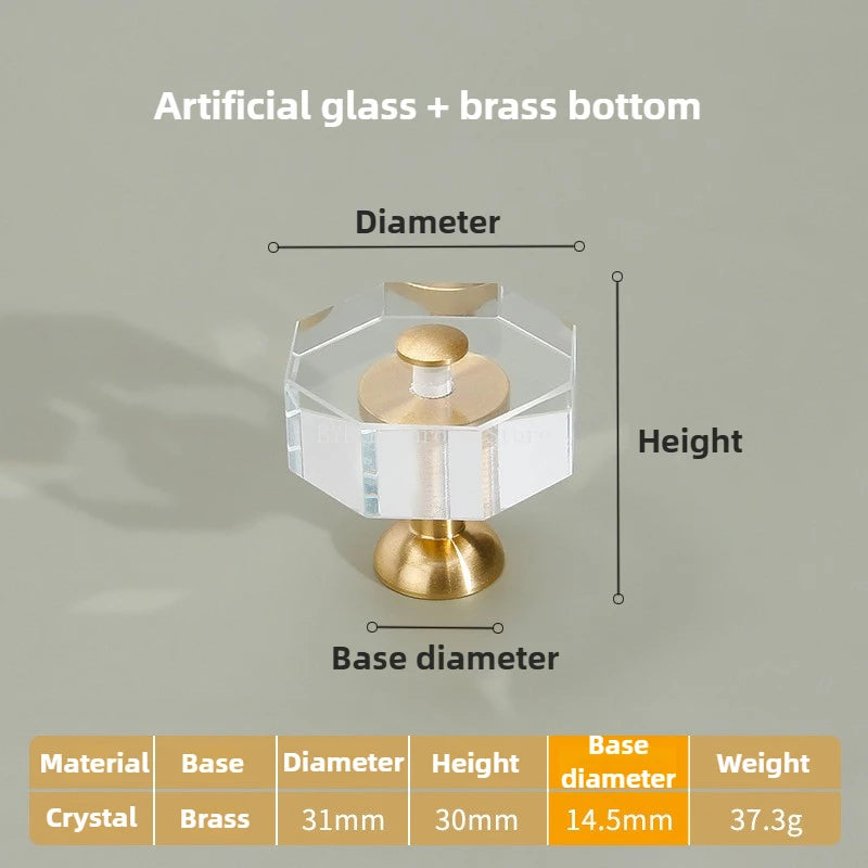 Cupboard Door Handle for Furniture Hardware Solid Brass Crystal Glass Cabinet Pull Kitchen Storage Door Handles Drawer Knobs Oasis Select Octagonal Tower 1Pcs