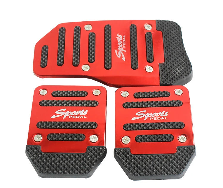 Universal Car Pedal Cover Aluminum Automatic Transmission Brake Fuel Gas Foot Pad Set Kit Pedals Red Blue Silver Non-Slip Tools Oasis Select Manual Red Set