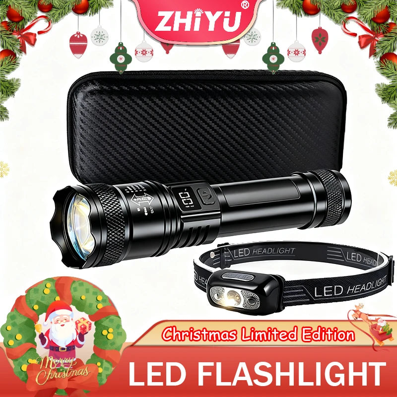 Rechargeable LED Flashlight Zoomable Torch with LCD Display 3 Modes Waterproof High Power Hand Light Outdoor Wilderness Camping Oasis Select