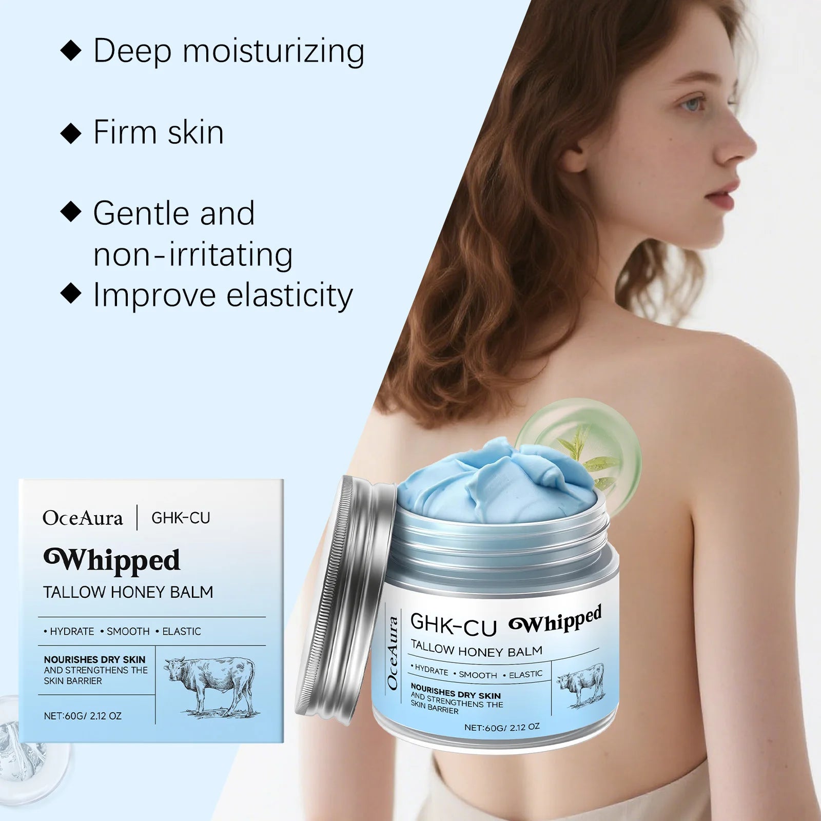 OceAura Copper Peptides Beef Tallow Honey Moisturizer Cream 60g Face Moisturizer Cream Oasis Select