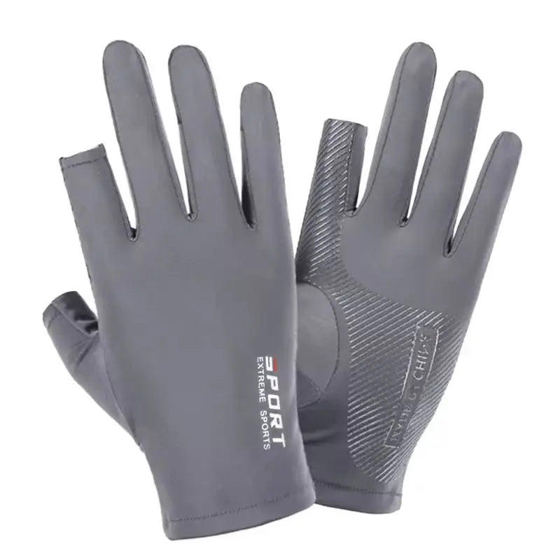 Ice Silk Halffinger Cycling Gloves for Men and Women Outdoor Sports Fitness Driving Fishing Highelastic Comfortable Oasis Select grey-A 2pcs