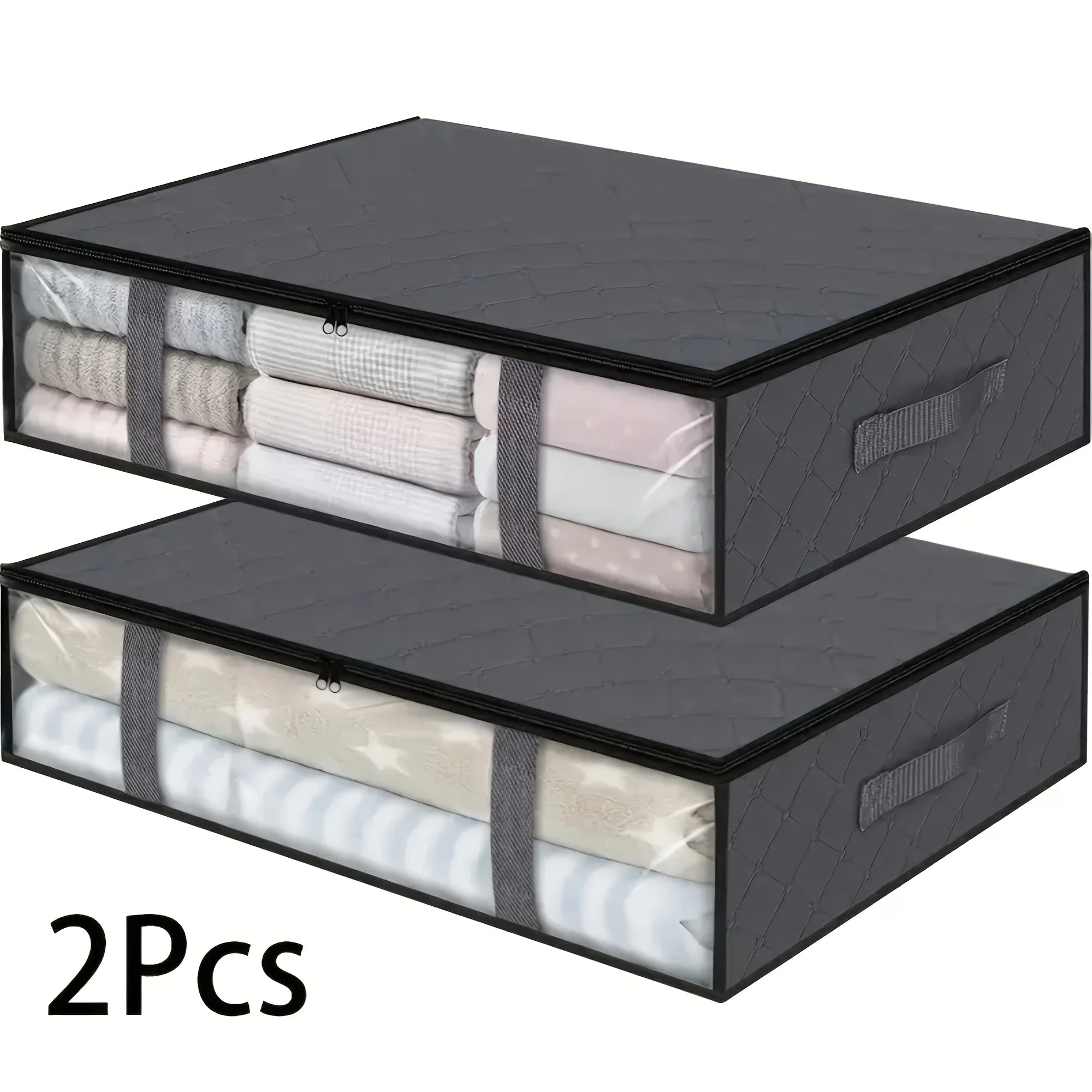 2pcs Large Under Bed Storage Bags Non-woven Clothes Organizer Clear Window Reinforced Handles for Comforters Blankets Bedding Oasis Select