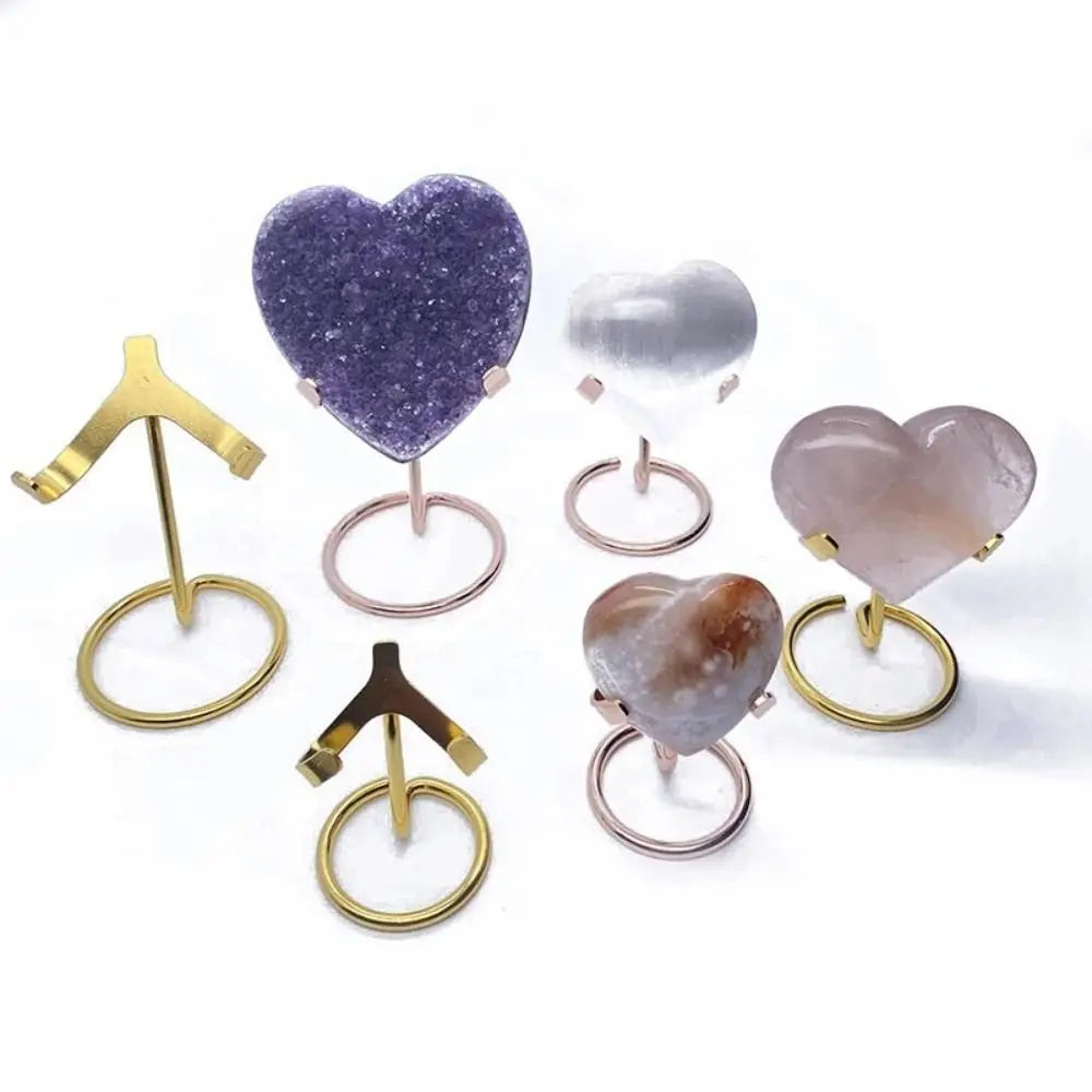 Metal Base Love Chip Bracket Simple Style Silver/Golden/Black Crystal Heart Display Base Decorative Sphere Stone Support Desktop Oasis Select