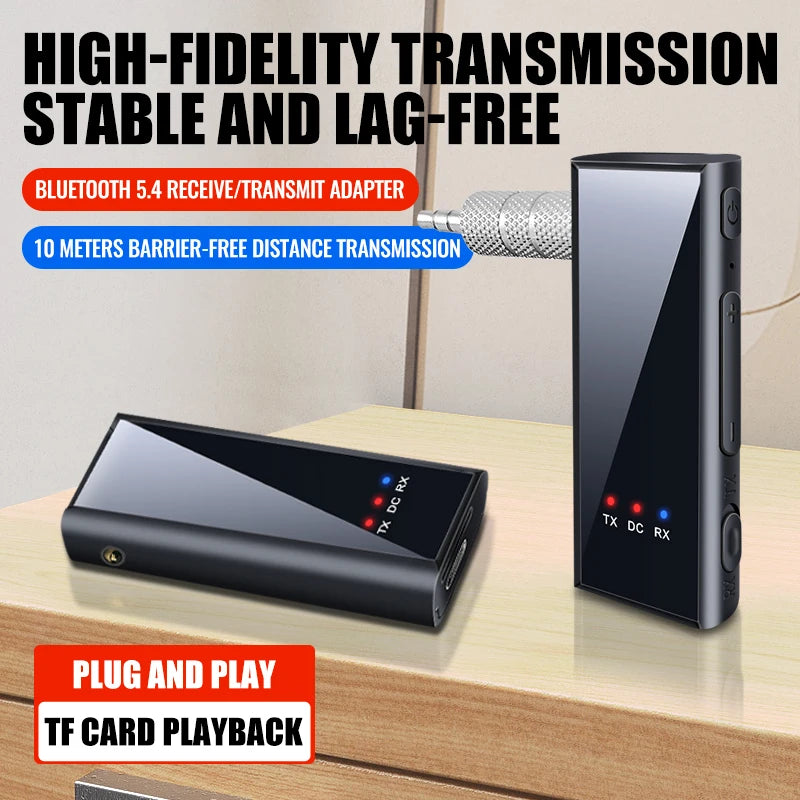 New Bluetooth 5.4 Audio Transmitter Receiver 3.5MM AUX Stereo Music Wireless Adapter With Mic Support TF Card Play For Car TV PC Oasis Select