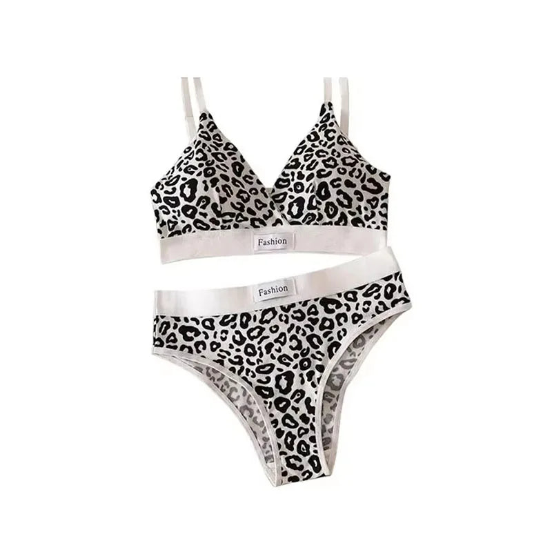 1-4pcs Summer Set New Women's Leopard Print Traceless and Steel Rim Bra Adjustable Shoulder Strap Back Women's Underwear Set Oasis Select Black 1 set One Size