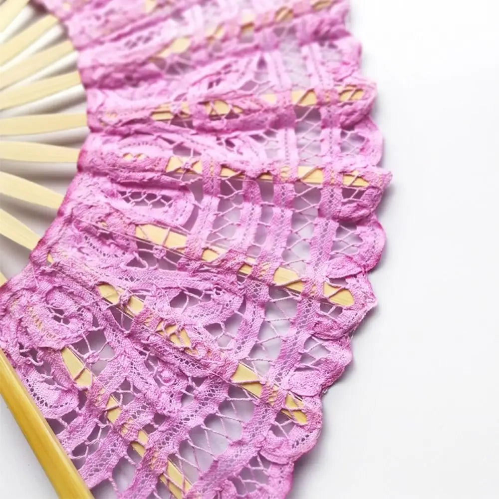 Bamboo Lace Folding Hand Fan with Tassel – Vintage Style