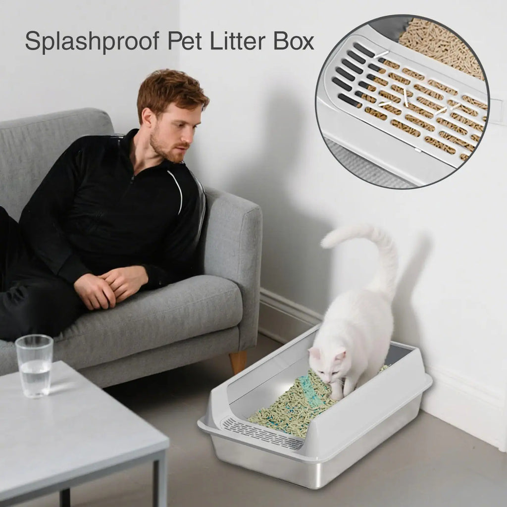 Kitty Sandbox Cat Toilet Deepen Pet Litter Box Semi-Enclosed Deepened Cat Toilet with Scoop for Dormitory Apartment Living Room Oasis Select