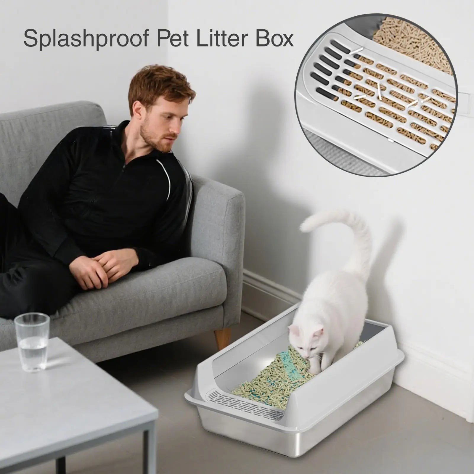 Kitty Sandbox Cat Toilet Deepen Pet Litter Box Semi-Enclosed Deepened Cat Toilet with Scoop for Dormitory Apartment Living Room Oasis Select