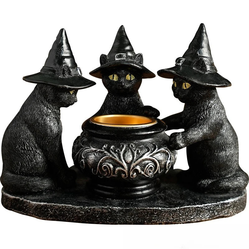 Halloween Wizard Cat Mysterious Dark Style Retro Display Resin Craft Scented Candle Candlestick Oasis Select