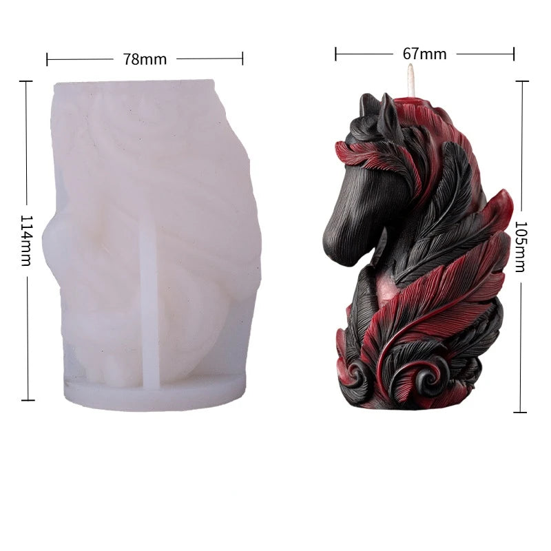 Mystical Red Feather Horse Head Silicone Mold with Exquisite Pegasus Feathers and Mane Details, 3D DIY Handmade Candle Mold Oasis Select GJ-137