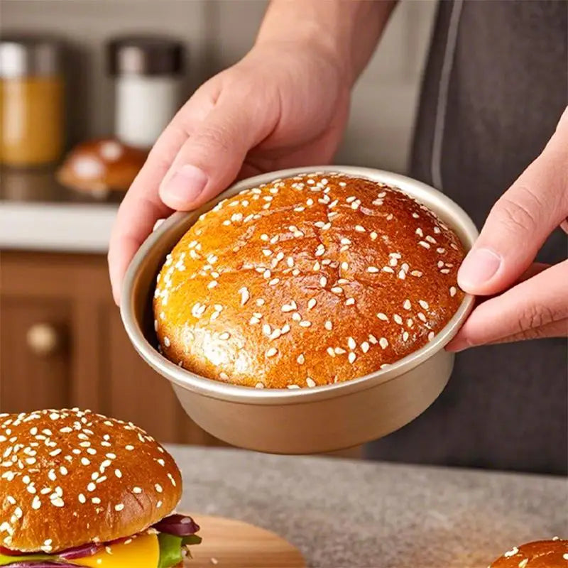 1Pcs 4 Inch Gold Non Stick Hamburger Bun Mold Mini Hot Dog Bread Cheese Cake Round Baking Pan for Pastry Oasis Select