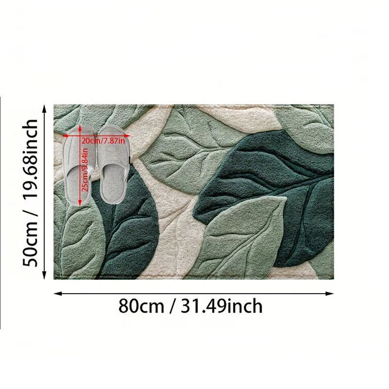 Green Leaf Pattern Plush Rug Ultra-Fine Fiber Bathroom Carpet Anti Slip Quick Drying Bedroom Rug Carpets for Living Room Oasis Select 50x80