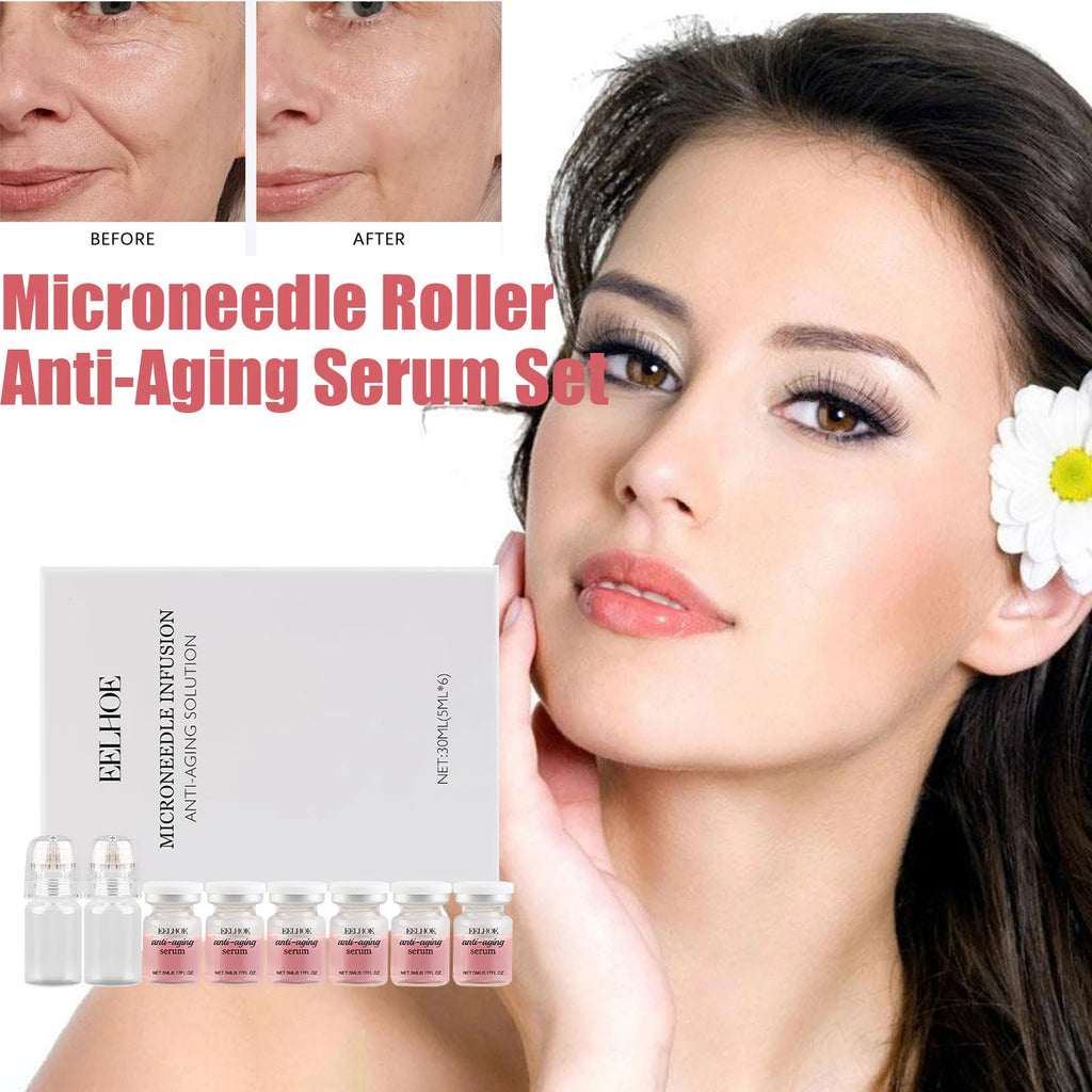 Eelhoe Microneedle Roller & Anti-Aging Serum Set – 8 Piece Microneedle Serum Set Oasis Select