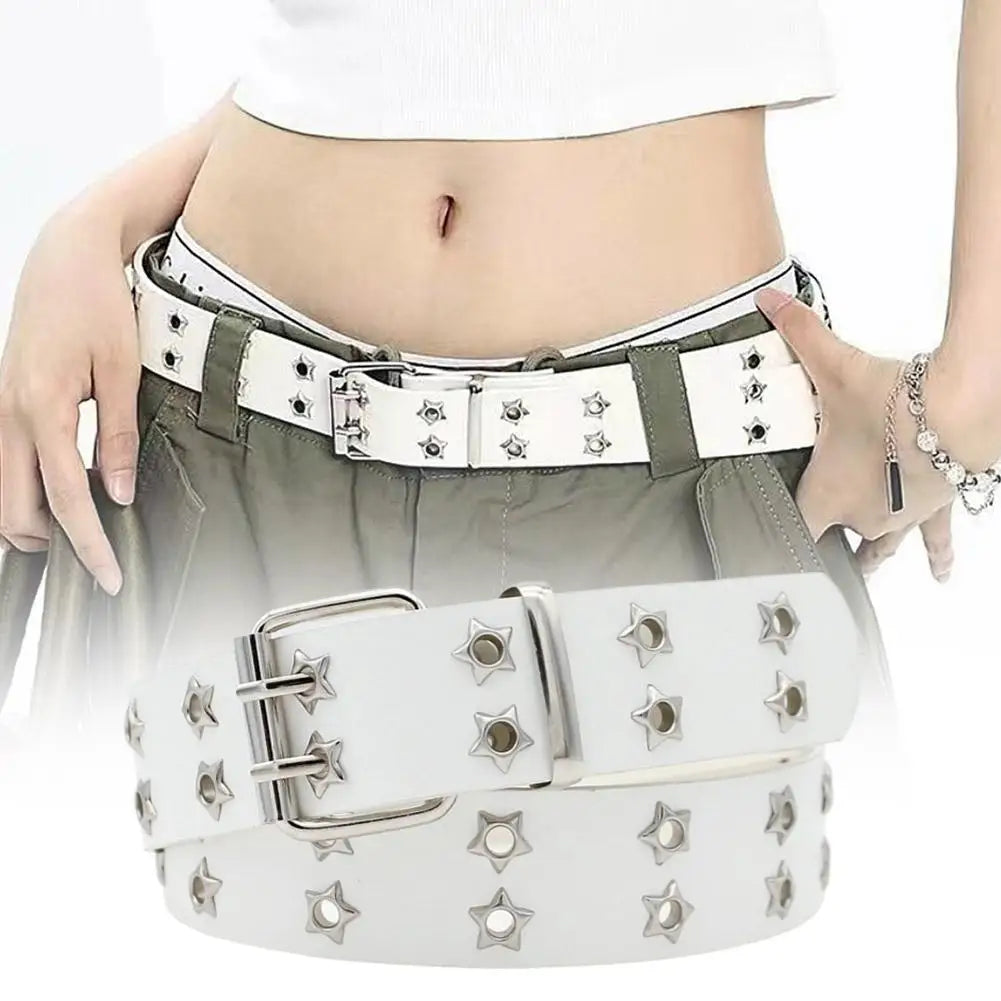 Y2K Punk Rivet Star Belt – Gothic PU Waistband for Jeans & Skirts
