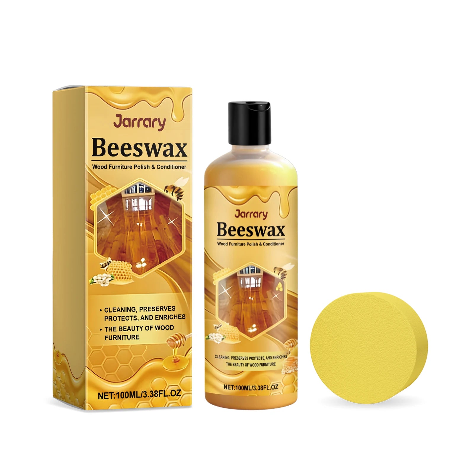 Beeswax Wood Polishing Agent with Sponge Wooden Furniture Polishing Restore Shine Protect Wooden Surfaces Beeswax Wood Care Wax Oasis Select 100ml with tool