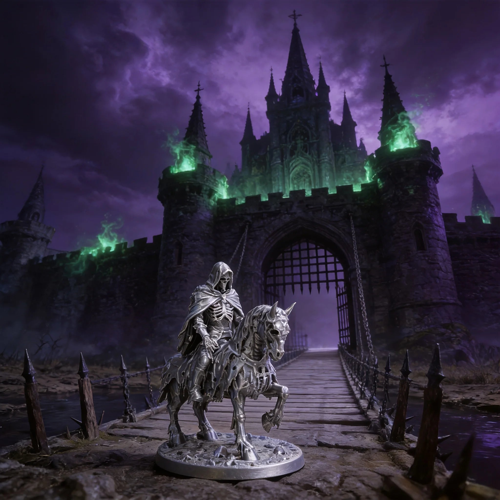 Undead Skeleton Rider Horse Figurine 3DPrinted Miniature Hooded Ghost Knight Tabletop Ornament Wargame Figurine with Base Decor Oasis Select