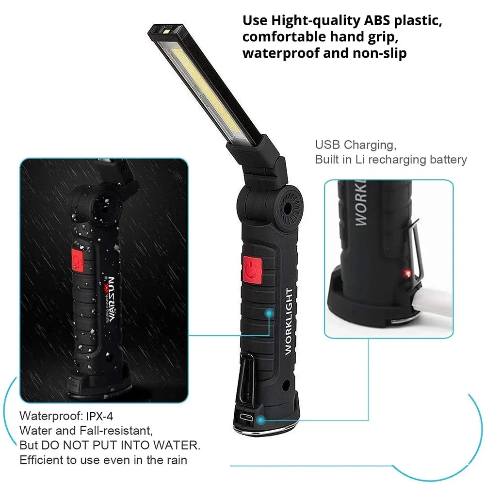 Rechargeable Camping LED Flashlight Work Light with Magnet and Hook IP64 Waterproof 5 Lighting Modes Suitable for Night Work Oasis Select