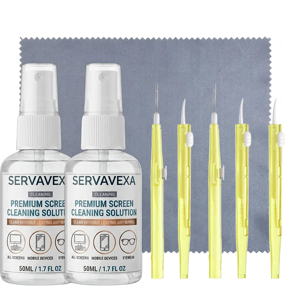 7-in-1 Screen Cleaner Spray Kit with 5 Brushes & Microfiber Cloth Dust Remover for Phone Laptop Keyboard Monitor Tablet Camera Oasis Select 8PCS