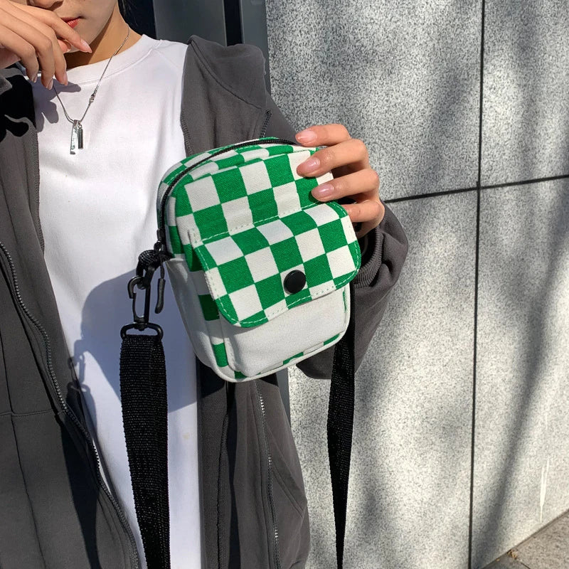 Men Sports Messenger Bag Adjustable Strap Daily Commute Travel Essential Mini Checkered Square Design With Front Fashion Pocket Oasis Select