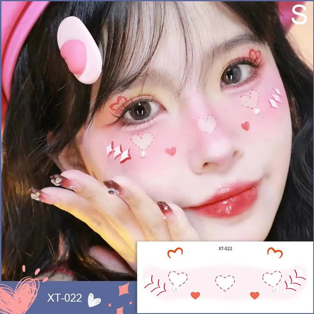 Cute Love Hearts Face Temporary Tattoos for Girls Face Makeup, Eye Shadow Stickers Waterproof Fake Tattoos Party & Festive Looks Oasis Select S