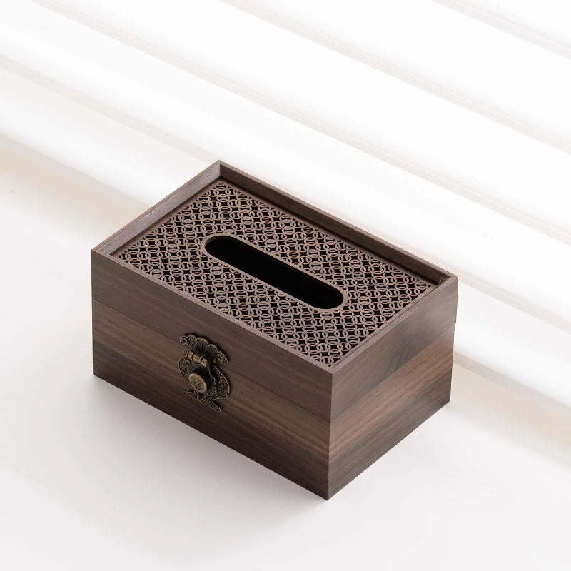 Stylish Wooden Tissue Box with Patterned Lid Traditional Home Decor Container Perfect for Living Room Enthusiasts Oasis Select B