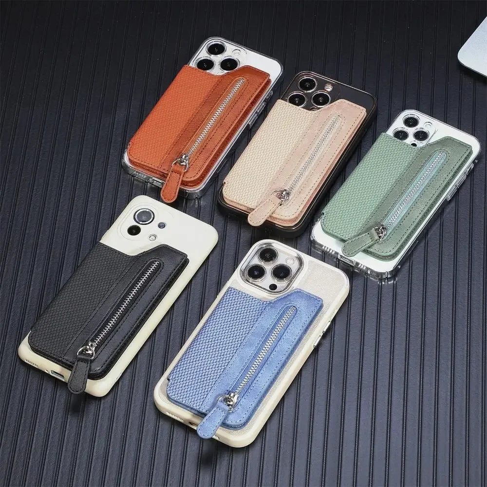 Leathe Mobile Card Bag Phone Pocket Sticker Back Cover Phone Wallet Stick Phone Pouch Phone Card Holder Wallet Case Oasis Select