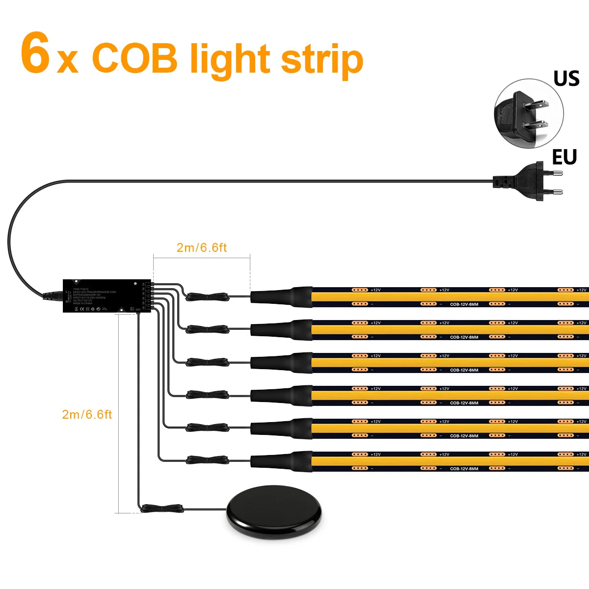 12V Dimming Touch Sensor Wall Lights Black PCB LED Lamp for Indoor Popular Acoustic Grille Panel Ambinet Decor Lighting Closet Oasis Select 6x COB Strip Kit 3M 9.84FT USA Power Plug|Neutral White