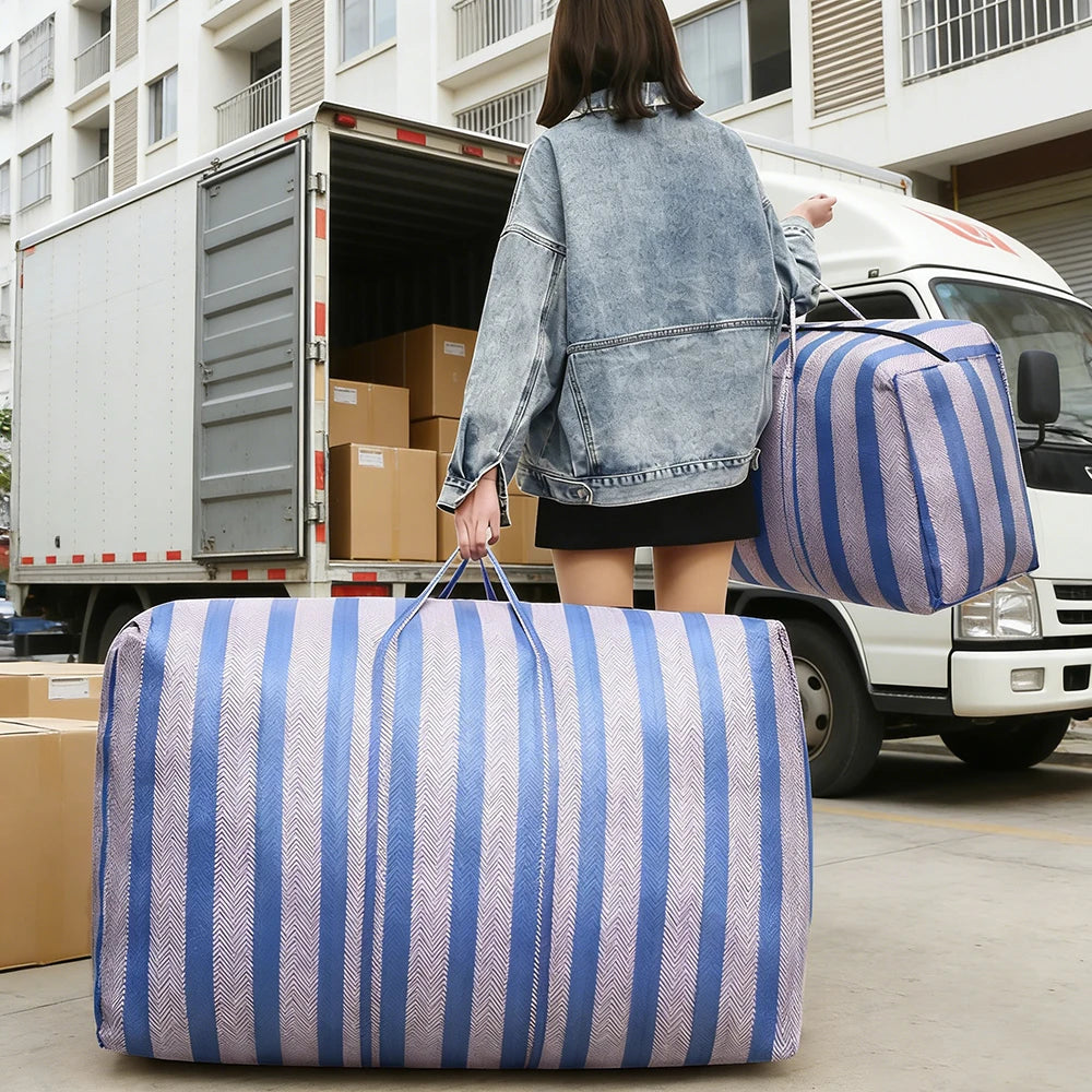 180L Large-capacity Car Travel Storage Bag, Quilt, Thickened Blue and White Nylon Bag, Duffel Bag, Portable Moving Bag Oasis Select