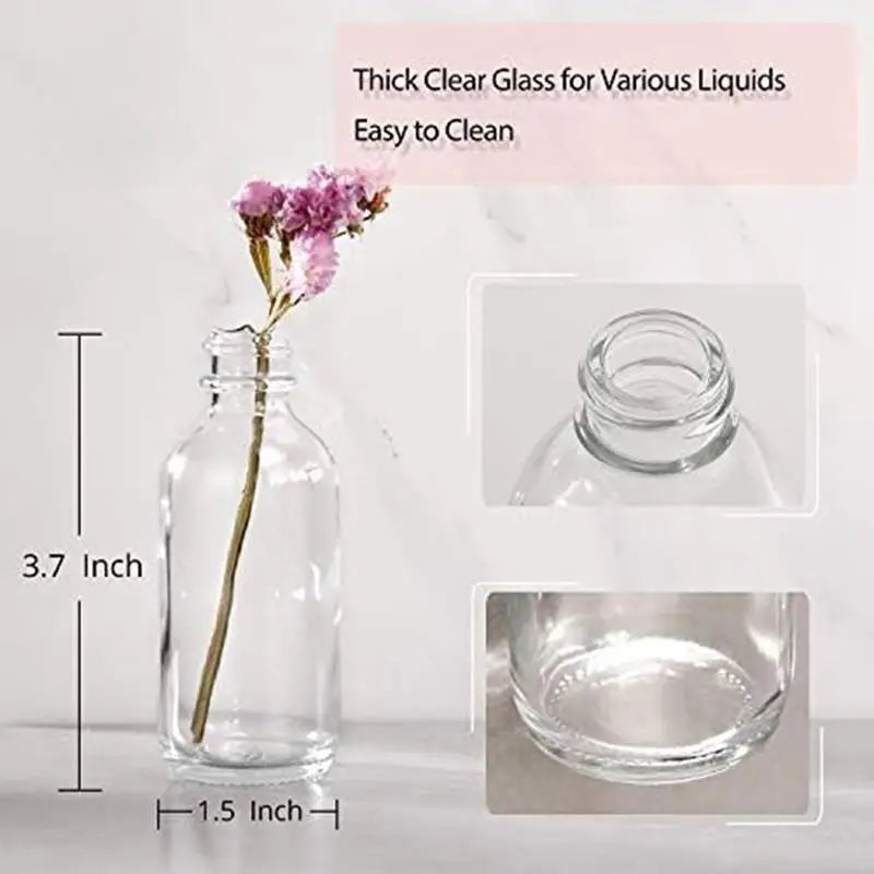 12-Pack 2oz Clear Glass Bottles with Lids & Funnels – 60ml