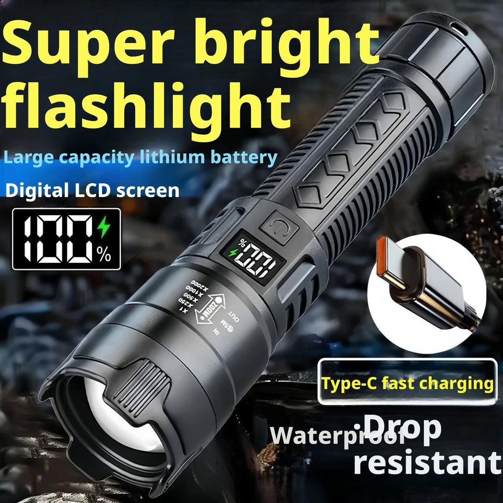 Portable Rechargeable High-Power Handheld Torch Long-Lasting Waterproof Bright Flashlight Perfect for Outdoor Camping Hiking Oasis Select