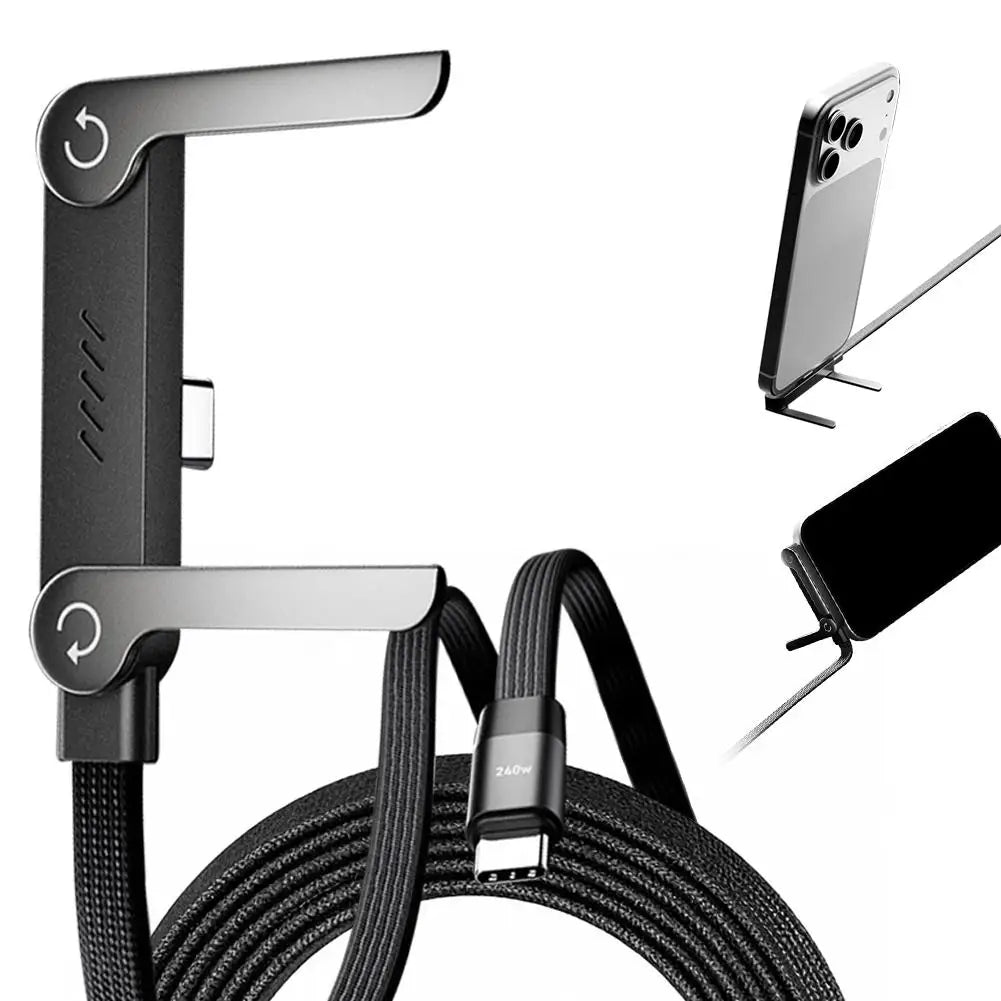 240W Fast Charging Cable with Phone Stand – 90° Elbow USB-C