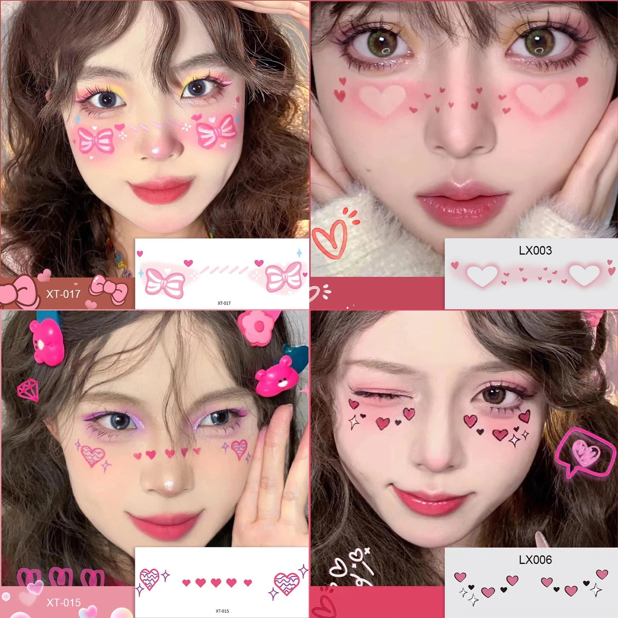 Cute Love Hearts Face Temporary Tattoos for Girls Face Makeup, Eye Shadow Stickers Waterproof Fake Tattoos Party & Festive Looks Oasis Select