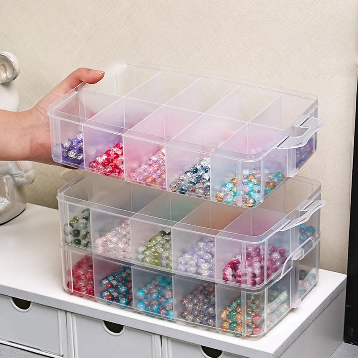 3-layer transparent storage box, stackable storage box, portable craft bead plastic box, jewelry storage box, storage tray Oasis Select