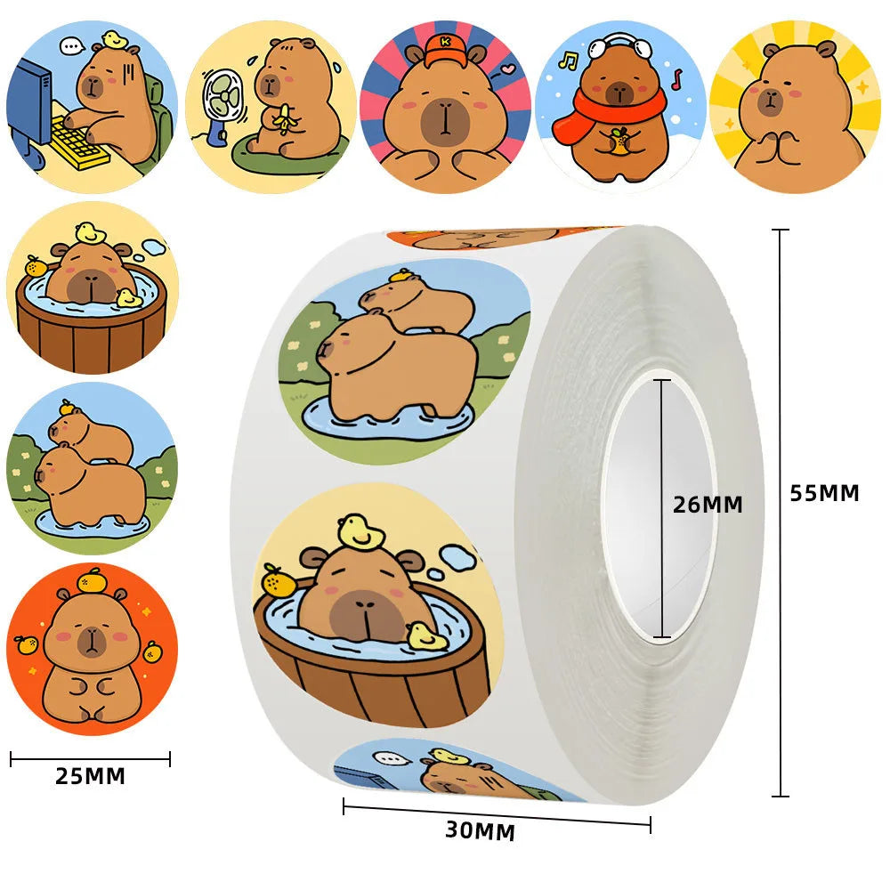 500pcs/roll Capybara Cartoon Cute Animals Sticker Suitable As Great Gift Oasis Select