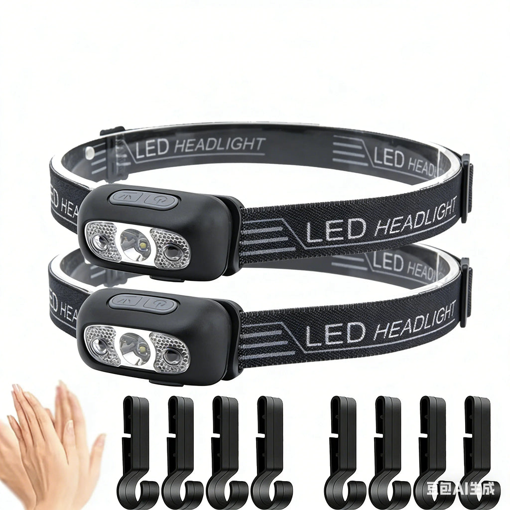 Mini Ultra-bright Sensor Industrial Headlamp Portable LED Headlight USB-C Rechargeable Flashlight for Outdoor Camping Fishing Oasis Select 2PCS-Clip