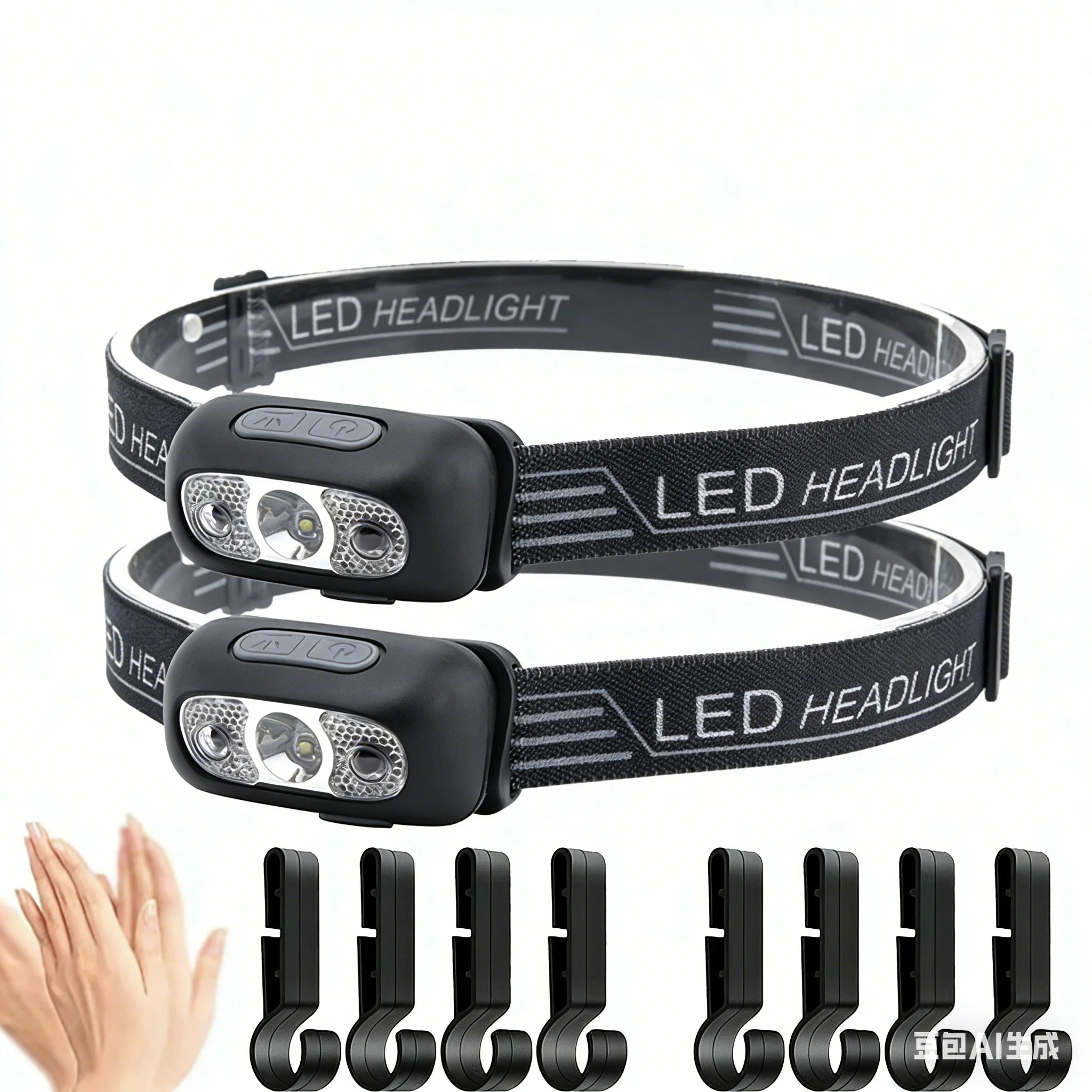 Mini Ultra-bright Sensor Industrial Headlamp Portable LED Headlight USB-C Rechargeable Flashlight for Outdoor Camping Fishing Oasis Select 2PCS-Clip