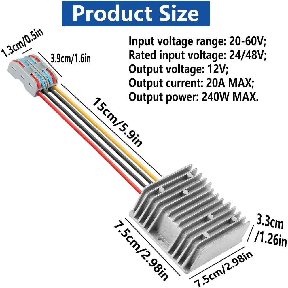 DC 20-60V Step Down to 12V 20A 240W Converter is Suitable for Waterproof Voltage Reduction Devices on Golf carts and for klifts Oasis Select