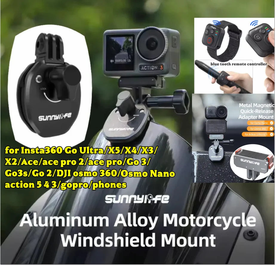 Motorcycle Windshield Mount for Insta360, GoPro & DJI Action