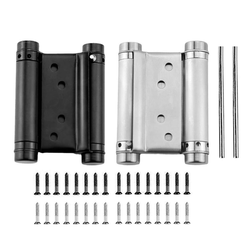 2Pcs 3-inch Stainless Steel Two-way Hinges,double Spring Hinges,denim Door Fence Automatic Closing Hinges Silver,Black W/Screws Oasis Select