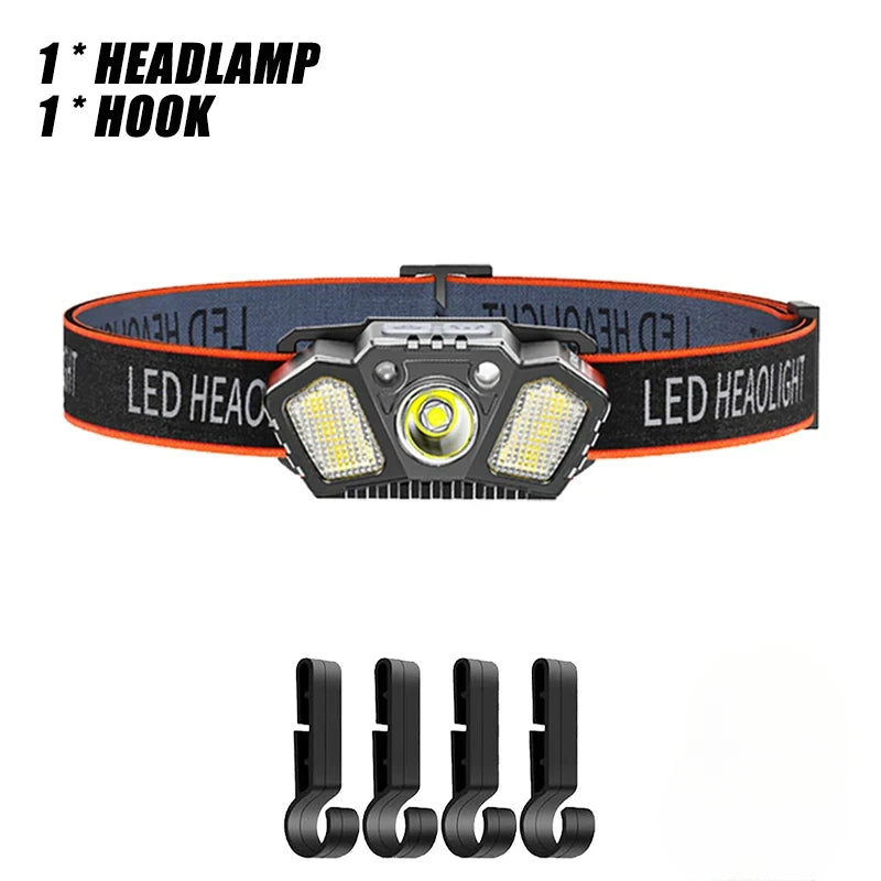 LED Induction Mini Strong Light Headlight Charging Work Light Waterproof Outdoor Multifunctional Camping Light Fishing Light Oasis Select Add hooks