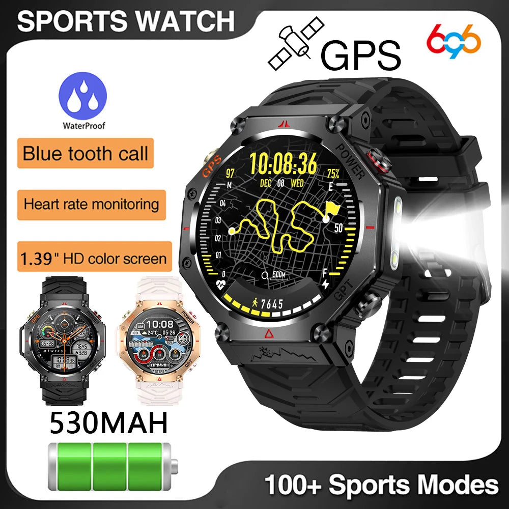 1.39" Men Women Outdoor Compass Smartwatch Sport GPS Smart Watch Flashlight 3ATM Waterproof GPT Bracelet Blue Tooth Call Health Oasis Select