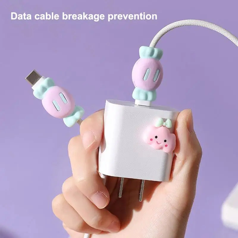 2 in 1 Silicone Cartoon Charging Cable Protector Anti Break Data Line Head Cover for Phone Cord Storage and Protection Oasis Select