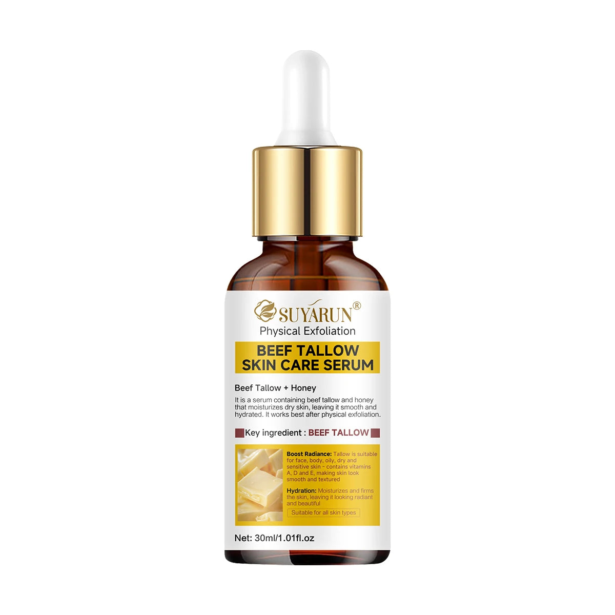 SUYARUN Tallow Exfoliating Serum Gentle Face & Body Scrub for Deep Cleansing Natural Skincare. Oasis Select 30ml